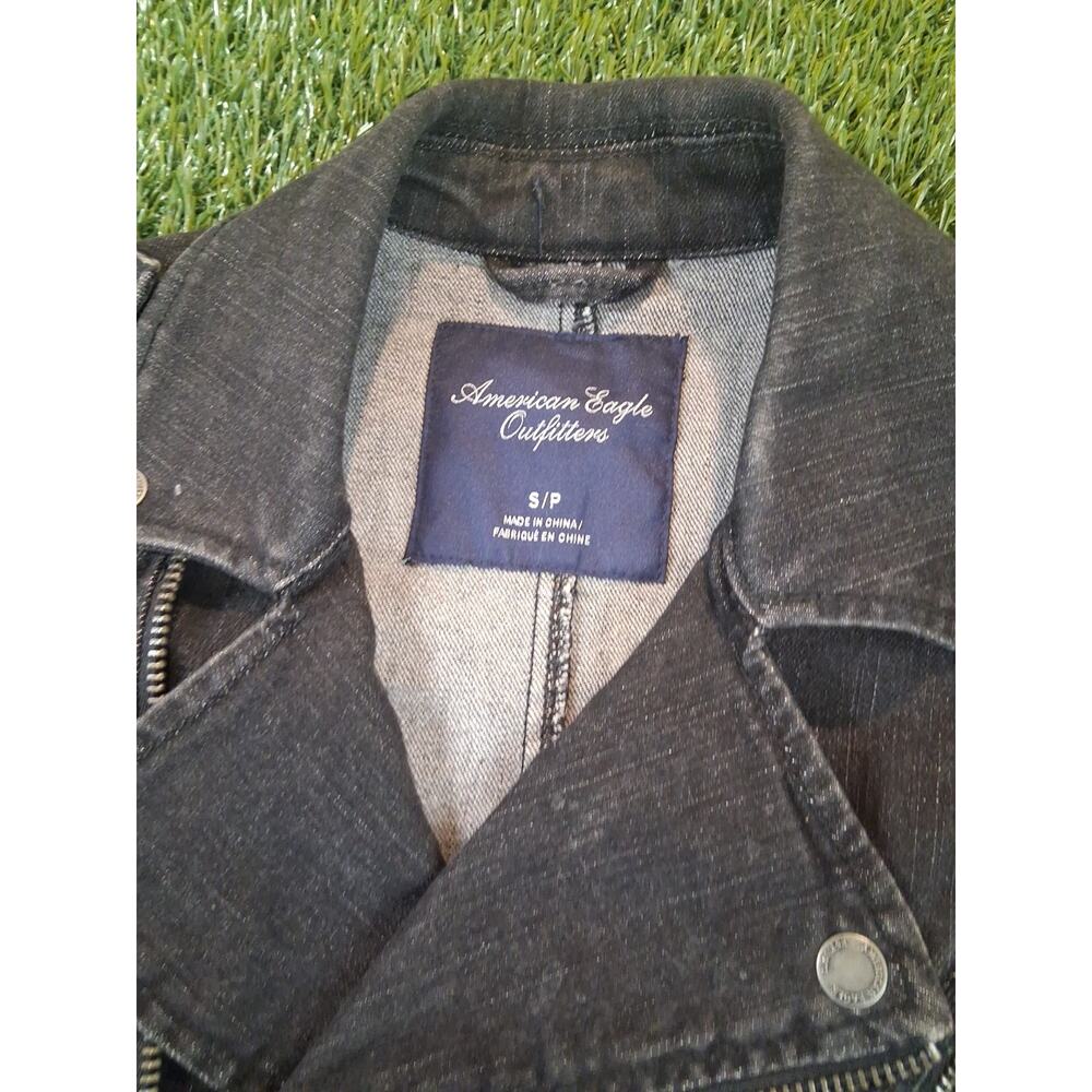 American Eagle Outfitters Women’s Black Jean Moto Style Denim Jacket Size S/P E - Picture 3 of 8
